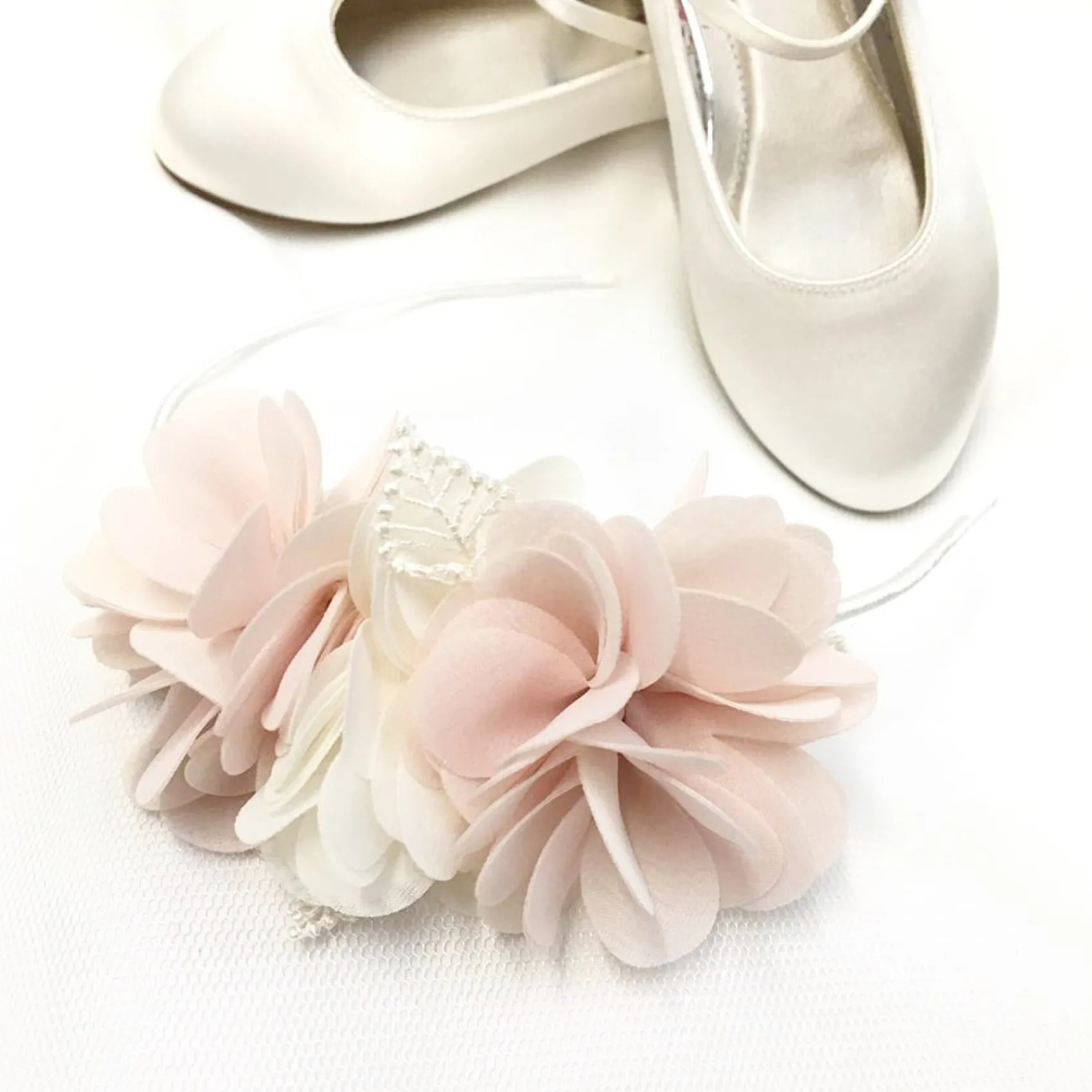 Beads & Beyond Flower Girl Gifts | Flower Girl Hair Accessories*Madelyn Blush and Ivory Flowers Side Headband Blush/ Ivory