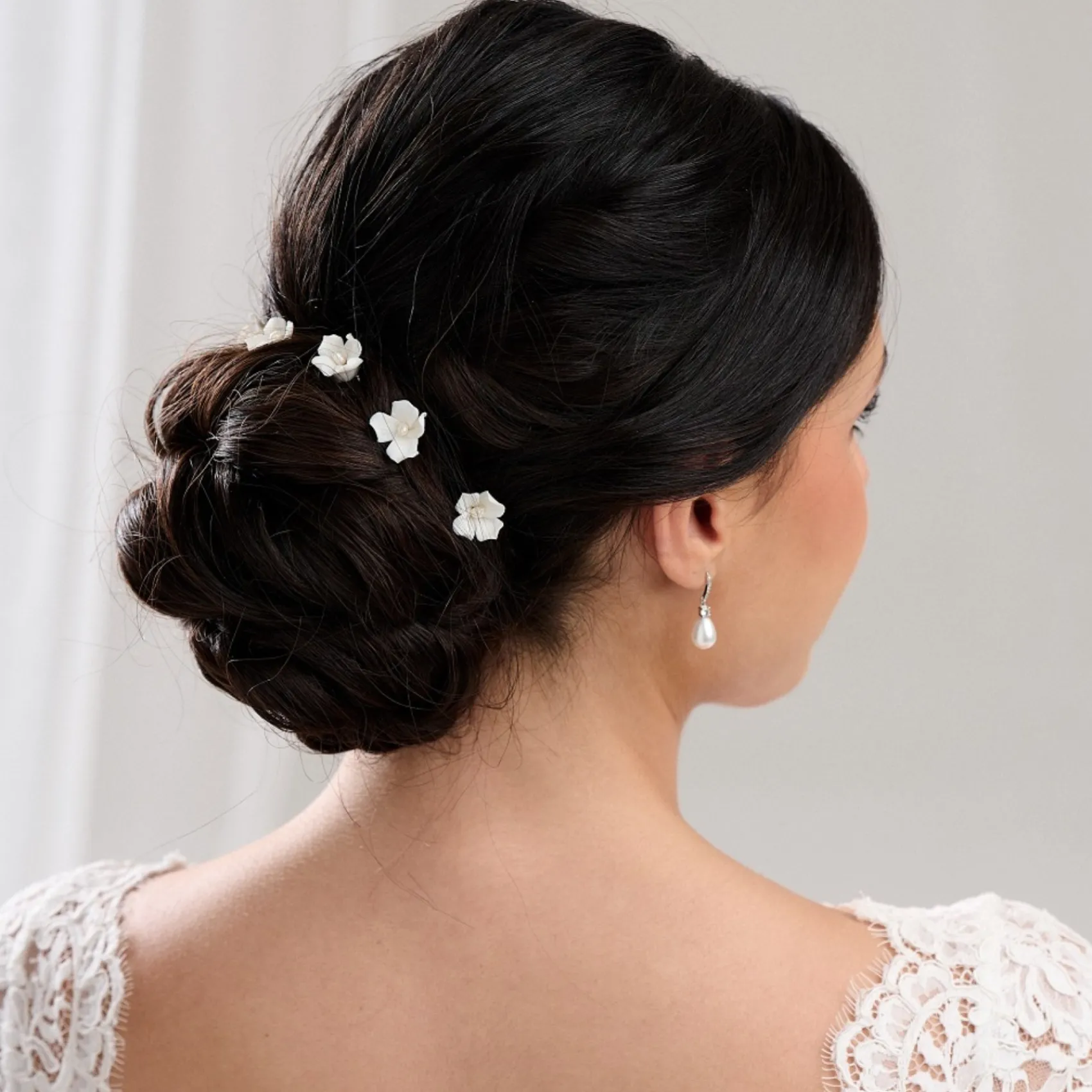 Lace & Favour Pearl Hair Accessories | Silver Hair Accessories*Mae Set of 3 Ivory Dainty Ceramic Flower Hair Pins Ivory/ Silver