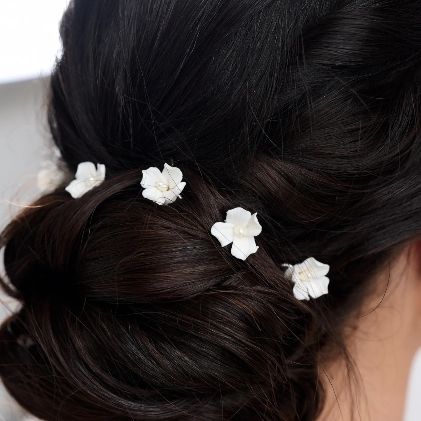 Lace & Favour Pearl Hair Accessories | Silver Hair Accessories*Mae Set of 3 Ivory Dainty Ceramic Flower Hair Pins Ivory/ Silver