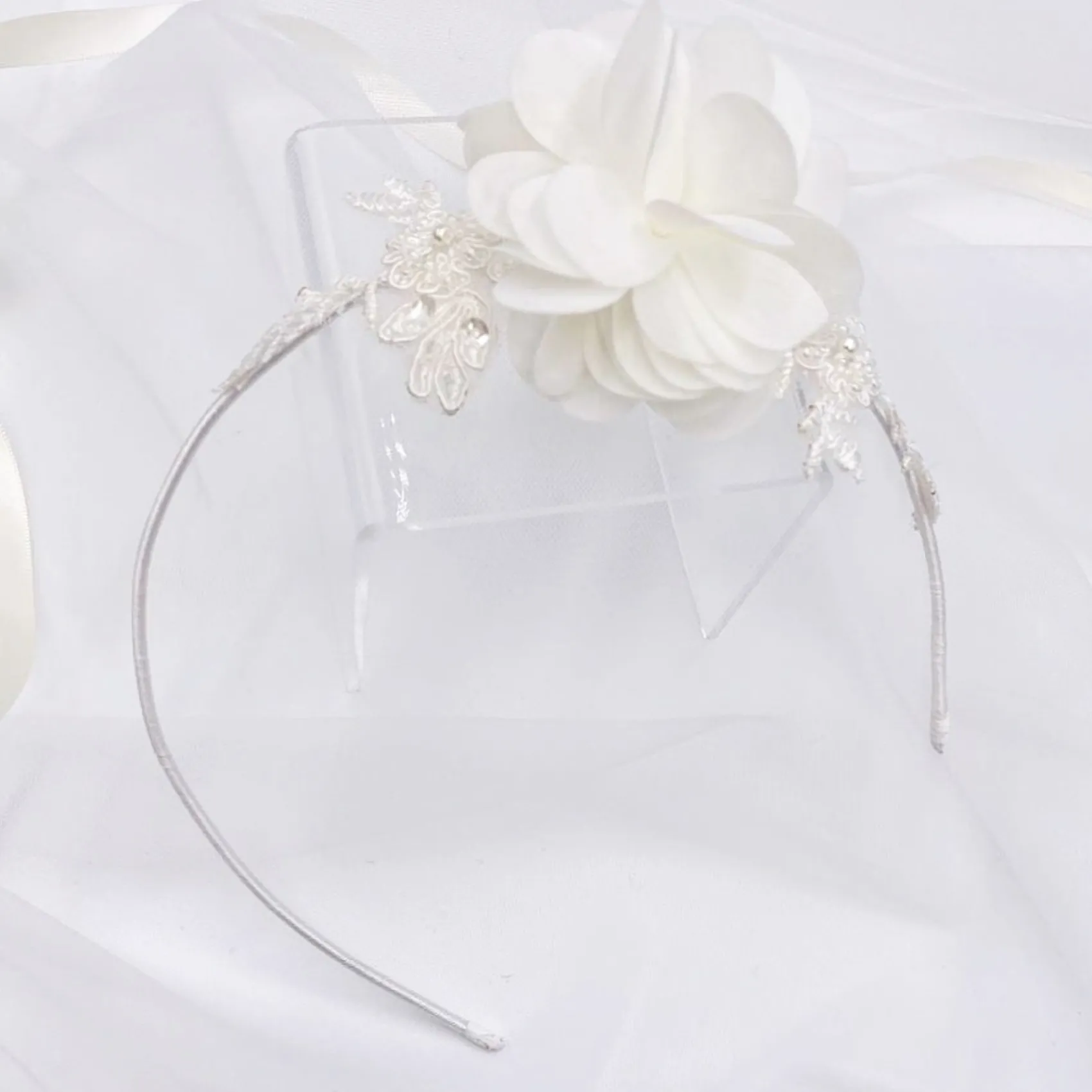 Beads & Beyond Flower Girl Gifts | Flower Girl Hair Accessories*Maisie Lace and Flower Children's Side Headband Ivory