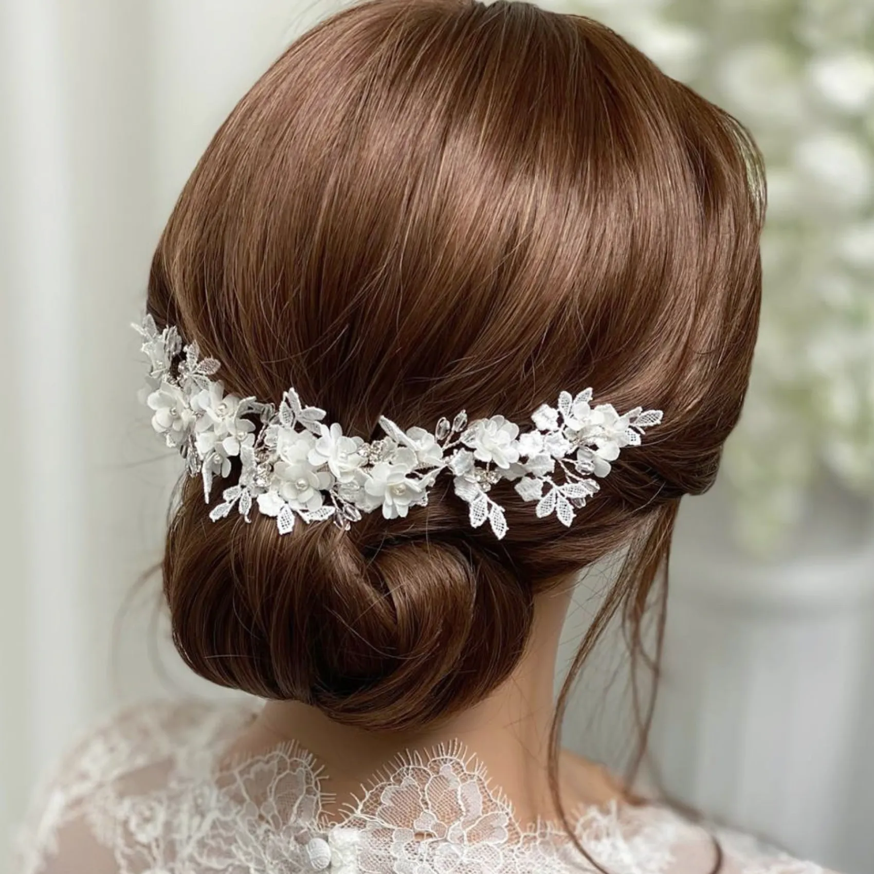 Beads & Beyond Silver Hair Accessories | Wedding Headpieces*Marianna Ivory Flowers and Lace Bridal Headpiece Ivory