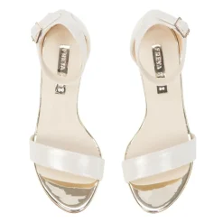 Freya Rose Wedding Guest Shoes | Mother Of The Bride Shoes*Martene Midi Suede Mother of Pearl Block Heel Sandals Champagne