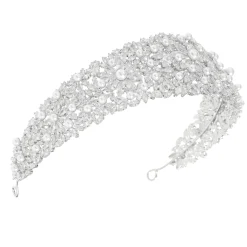 Lace & Favour Crystal Hair Accessories | Silver Hair Accessories*Martinique Statement Crystal and Pearl Bridal Crown Silver