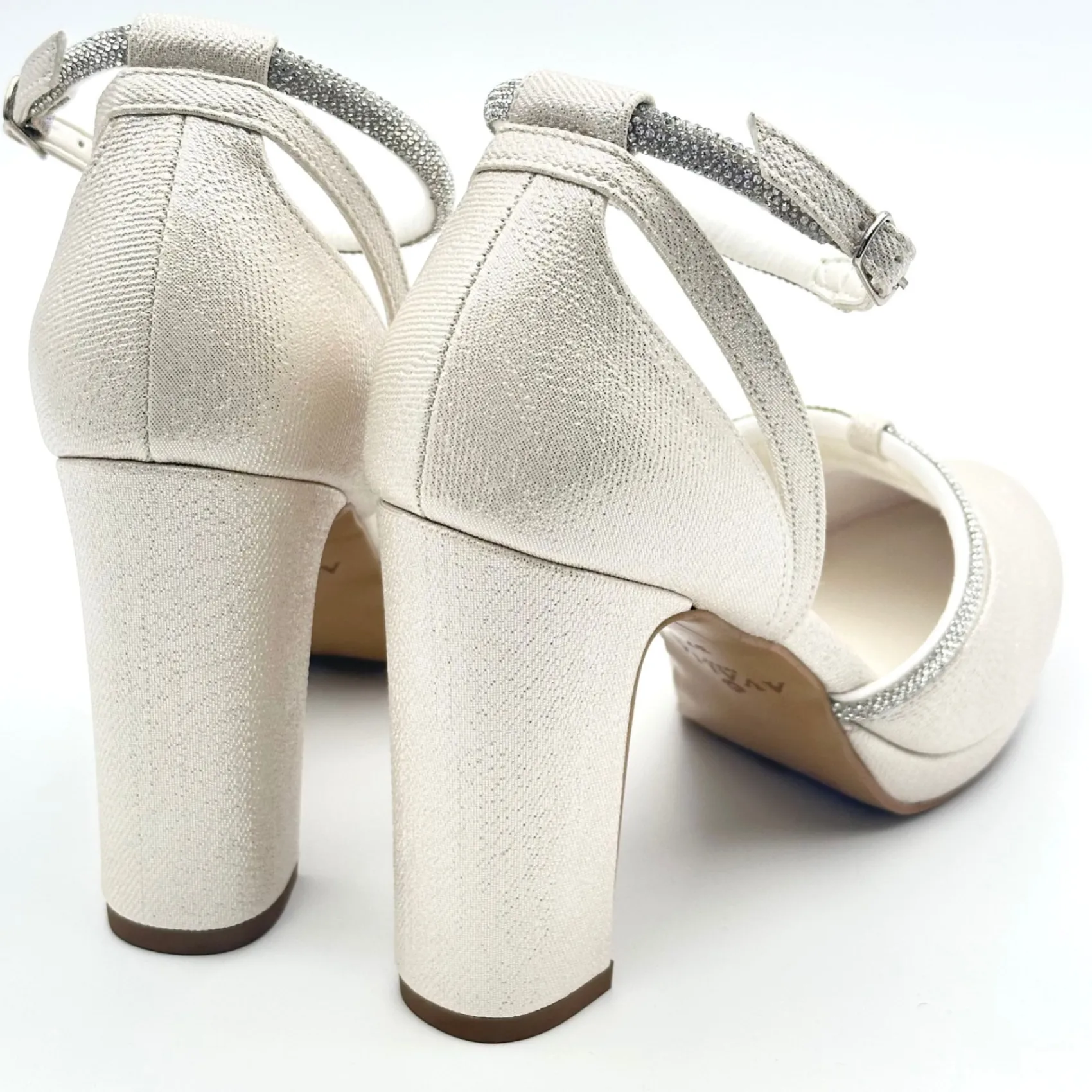 Avalia Shoes Sparkly Prom Shoes | Gold Prom Shoes*Mary Champagne Shimmer and Diamante Block Heel Ankle Strap Shoes Champagne Gold