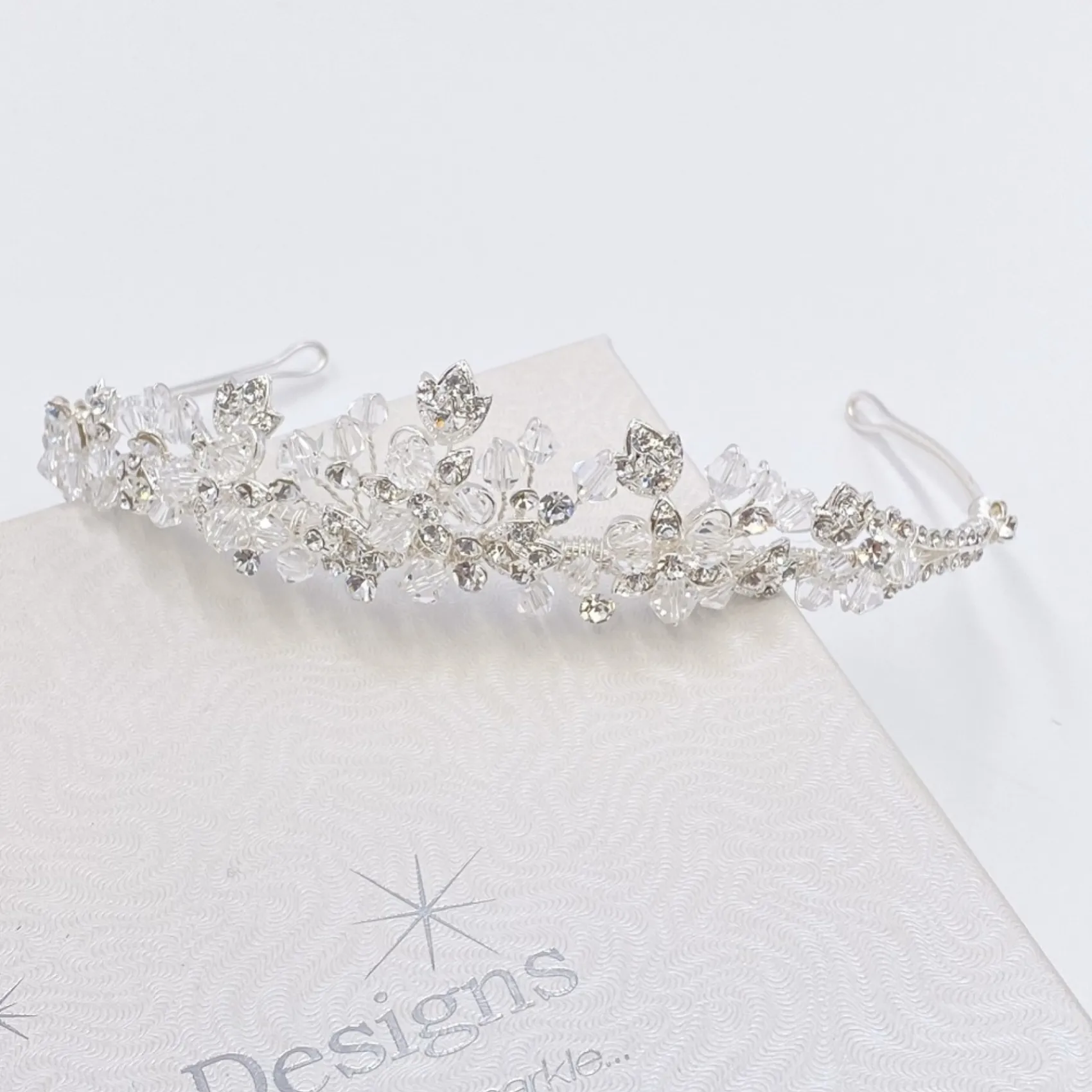 Twilight Designs Prom Headbands & Tiaras | Crystal Hair Accessories*Matilda Diamante Leaves and Crystal Wedding Tiara Silver