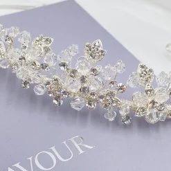 Twilight Designs Prom Headbands & Tiaras | Crystal Hair Accessories*Matilda Diamante Leaves and Crystal Wedding Tiara Silver