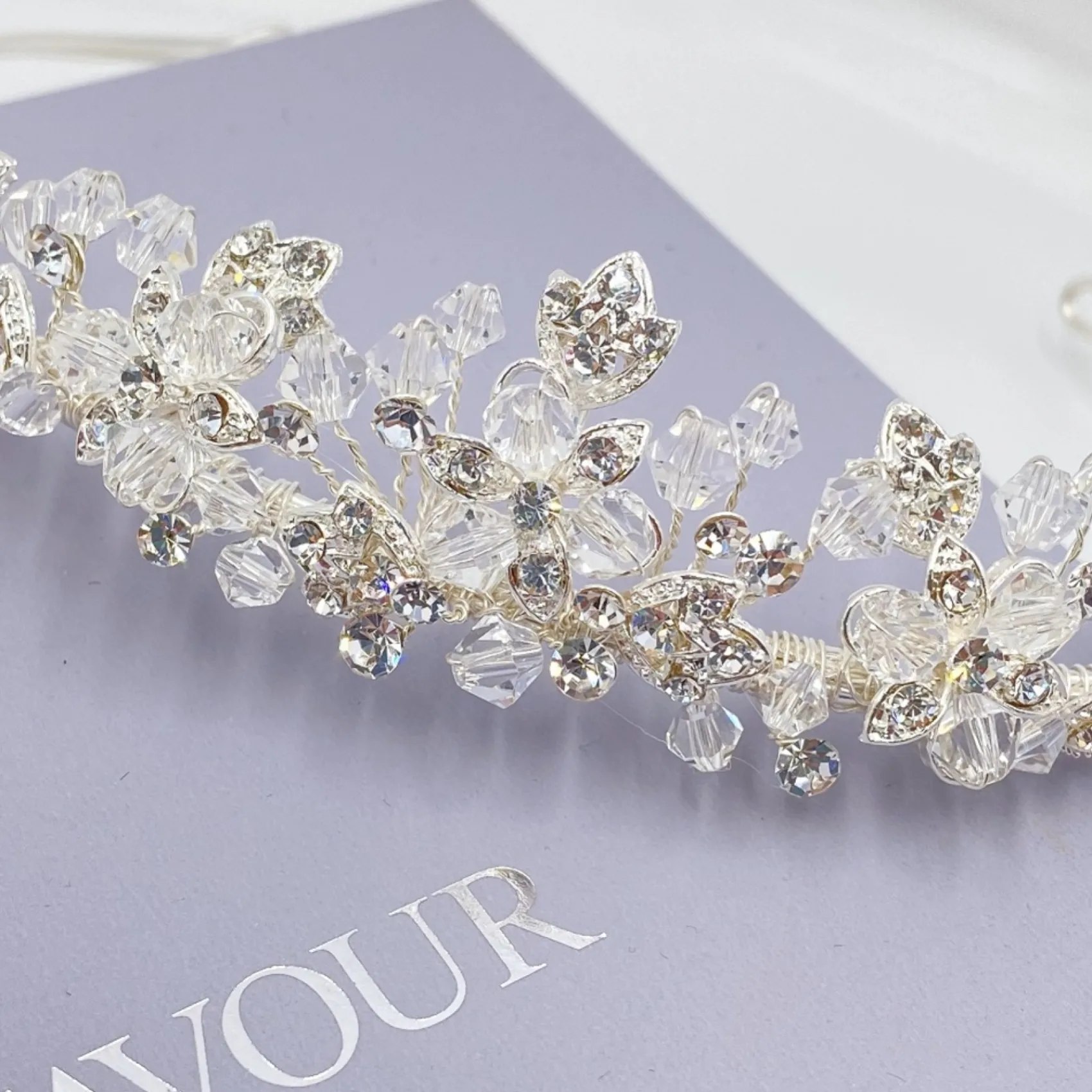 Twilight Designs Prom Headbands & Tiaras | Crystal Hair Accessories*Matilda Diamante Leaves and Crystal Wedding Tiara Silver