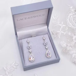 Lace & Favour Silver Prom Jewellery | Prom Earrings*Mercedes Cubic Zirconia Long Drop Earrings Silver