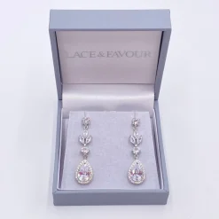 Lace & Favour Silver Prom Jewellery | Prom Earrings*Mercedes Cubic Zirconia Long Drop Earrings Silver