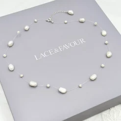 Lace & Favour Bride Gifts | Pearl Jewellery*Mereia Illusion Freshwater Pearl Necklace Ivory/ Silver