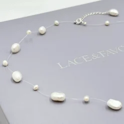 Lace & Favour Bride Gifts | Pearl Jewellery*Mereia Illusion Freshwater Pearl Necklace Ivory/ Silver