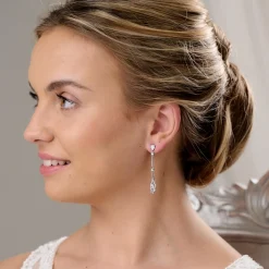 Lace & Favour Silver Prom Jewellery | Prom Earrings*Miami Dainty Long Crystal Drop Wedding Earrings Silver