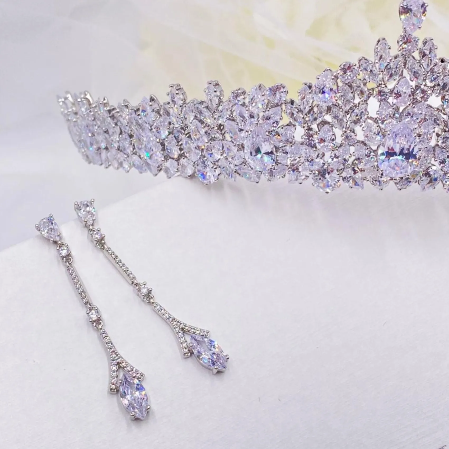 Lace & Favour Silver Prom Jewellery | Prom Earrings*Miami Dainty Long Crystal Drop Wedding Earrings Silver