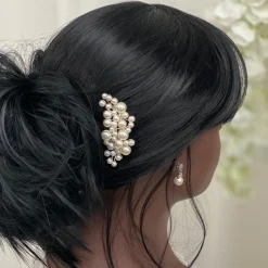 Lace & Favour Silver Hair Accessories | Bridesmaid Hair Accessories*Michaela Small Pearl Silver Hair Comb | L&F Ivory/ Silver