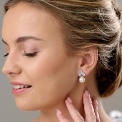 Lace & Favour Bridesmaid Gifts | Vintage Jewellery*Mila Pearl Sparkle Stud Wedding Earrings Ivory/ Silver
