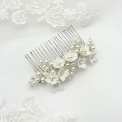 Beads & Beyond Pearl Hair Accessories | Silver Hair Accessories*Mirabelle Ivory Ceramic Flower and Pearl Wedding Hair Comb Ivory/ Silver