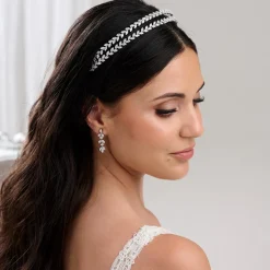 Lace & Favour Prom Headbands & Tiaras | Crystal Hair Accessories*Monaco CZ Crystal Leaves Double Headband Ivory/ Silver