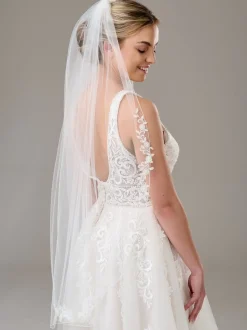 Twilight Designs Single Tier Veils | Fingertip Veils*Montrose Single Tier Corded Edge Veil with Floral Lace Motifs Ivory