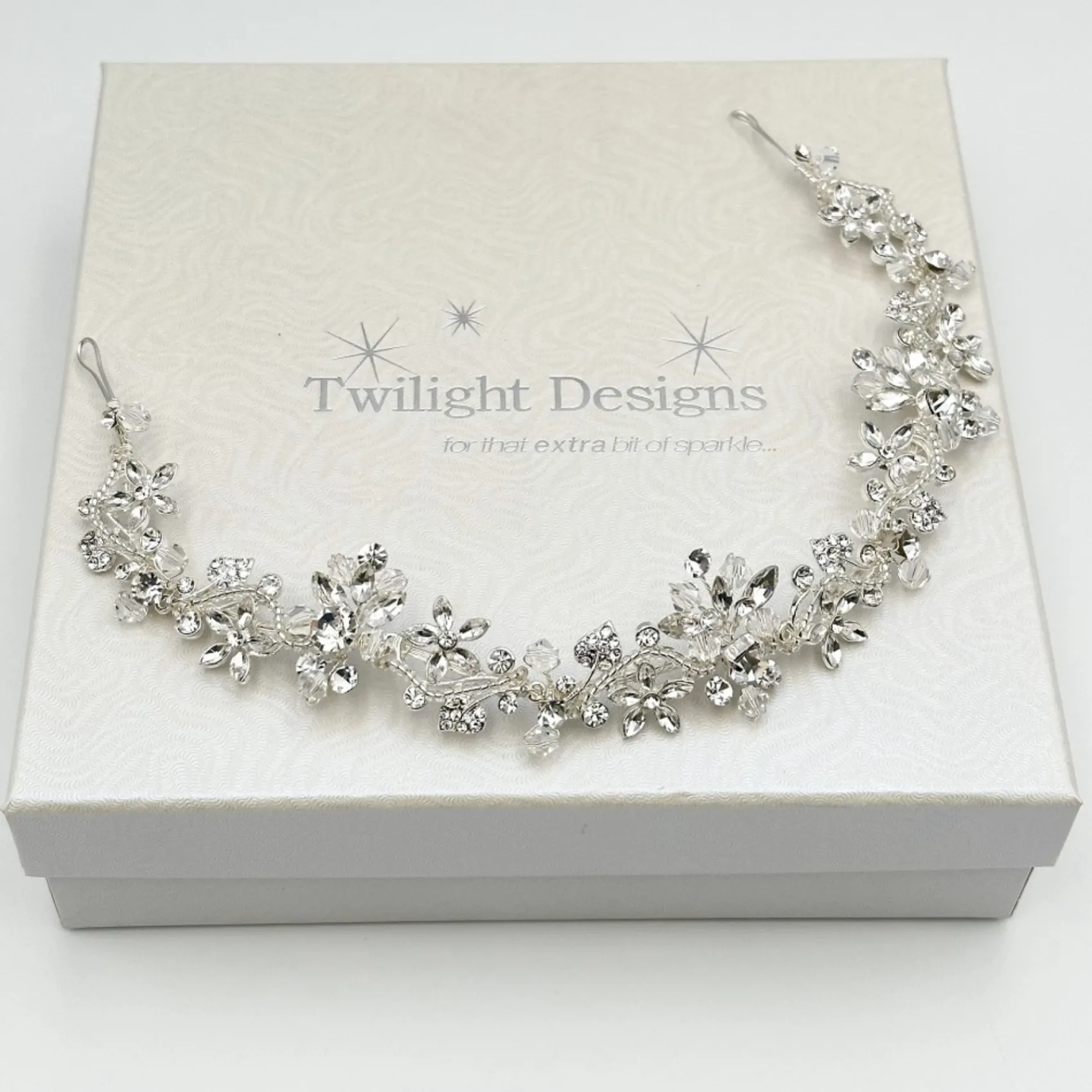 Twilight Designs Prom Headbands & Tiaras | Crystal Hair Accessories*Nadine Floral Crystal and Diamante Hair Vine Silver