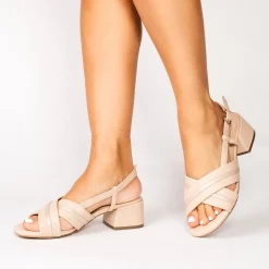 Paradox London Prom Sandals | Low Heel Prom Shoes*Nancy Faux Leather Wide Fit Slingback Block Heel Sandals Nude