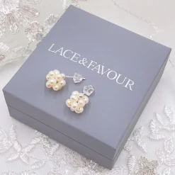 Lace & Favour Pearl Jewellery | Silver Wedding Jewellery*Nikola Freshwater Pearl Cluster Stud Earrings Ivory/ Silver
