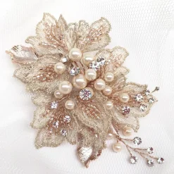 Poirier Pearl Hair Accessories | Rose Gold Hair Accessories*Octavia Applique Leaves and Sprigs Hair Clip Rose and Gold