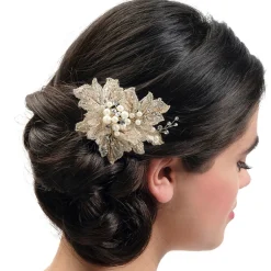 Poirier Pearl Hair Accessories | Rose Gold Hair Accessories*Octavia Applique Leaves and Sprigs Hair Clip Rose and Gold