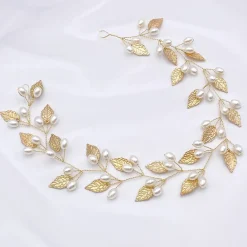 Lace & Favour Pearl Hair Accessories | Gold Hair Accessories*October Gold Leaves and Pearls Long Wedding Hair Vine Ivory/ Gold