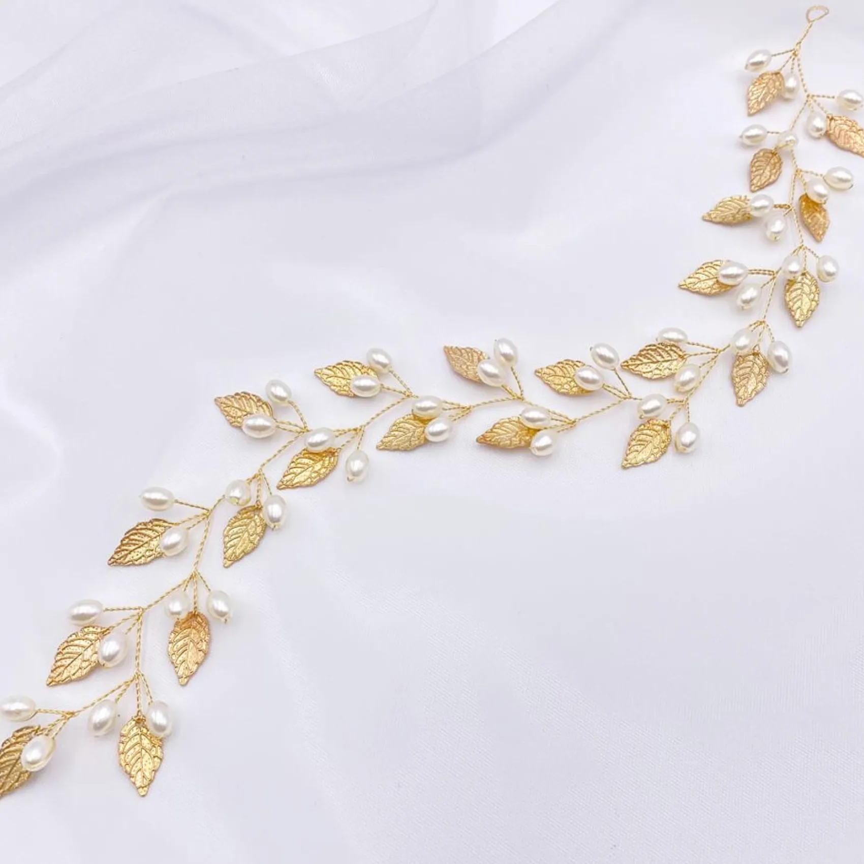 Lace & Favour Pearl Hair Accessories | Gold Hair Accessories*October Gold Leaves and Pearls Long Wedding Hair Vine Ivory/ Gold