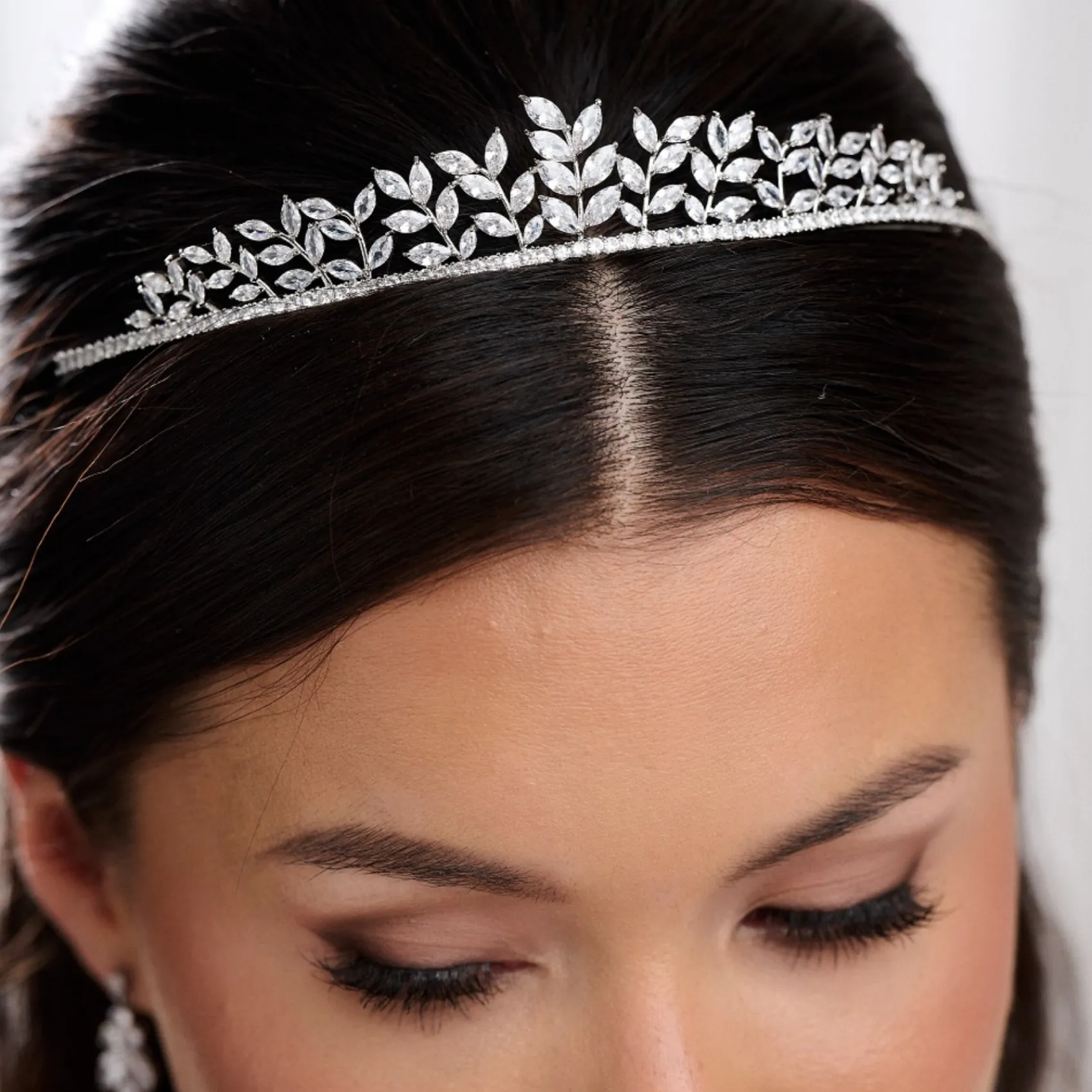 Lace & Favour Prom Headbands & Tiaras | Crystal Hair Accessories*Odessa Dainty Cubic Zirconia Leaves Wedding Tiara Silver