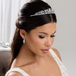 Lace & Favour Prom Headbands & Tiaras | Crystal Hair Accessories*Odessa Dainty Cubic Zirconia Leaves Wedding Tiara Silver