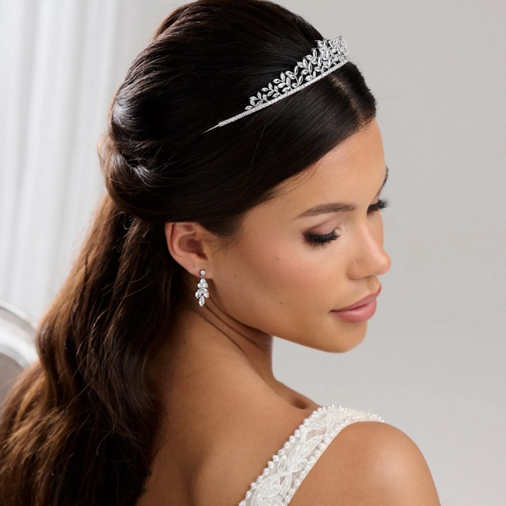 Lace & Favour Prom Headbands & Tiaras | Crystal Hair Accessories*Odessa Dainty Cubic Zirconia Leaves Wedding Tiara Silver