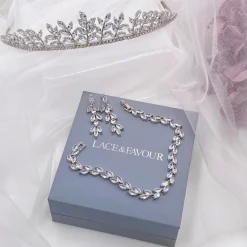 Lace & Favour Prom Headbands & Tiaras | Crystal Hair Accessories*Odessa Dainty Cubic Zirconia Leaves Wedding Tiara Silver