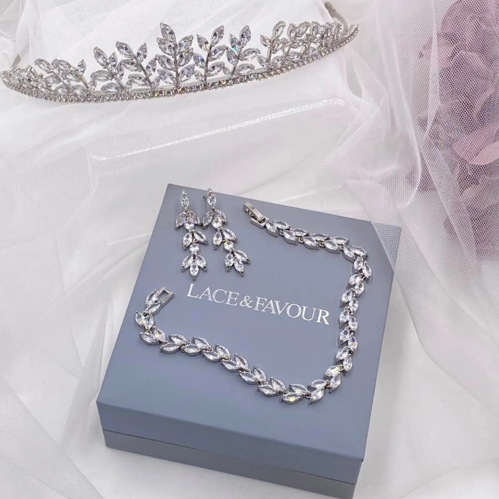 Lace & Favour Prom Headbands & Tiaras | Crystal Hair Accessories*Odessa Dainty Cubic Zirconia Leaves Wedding Tiara Silver