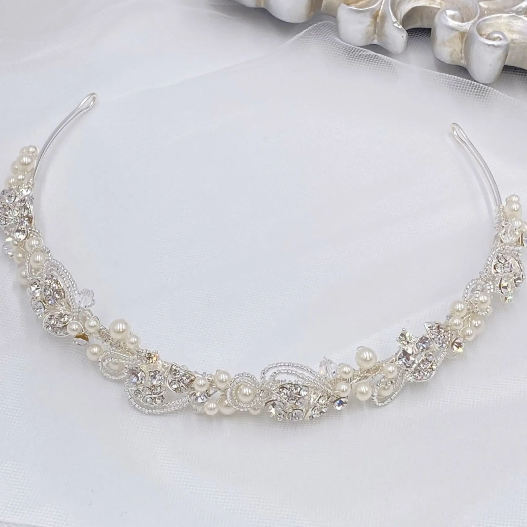 Twilight Designs Vintage Headpieces | Pearl Hair Accessories*Odette Vintage Inspired Pearl and Diamante Bridal Headband Ivory/ Silver