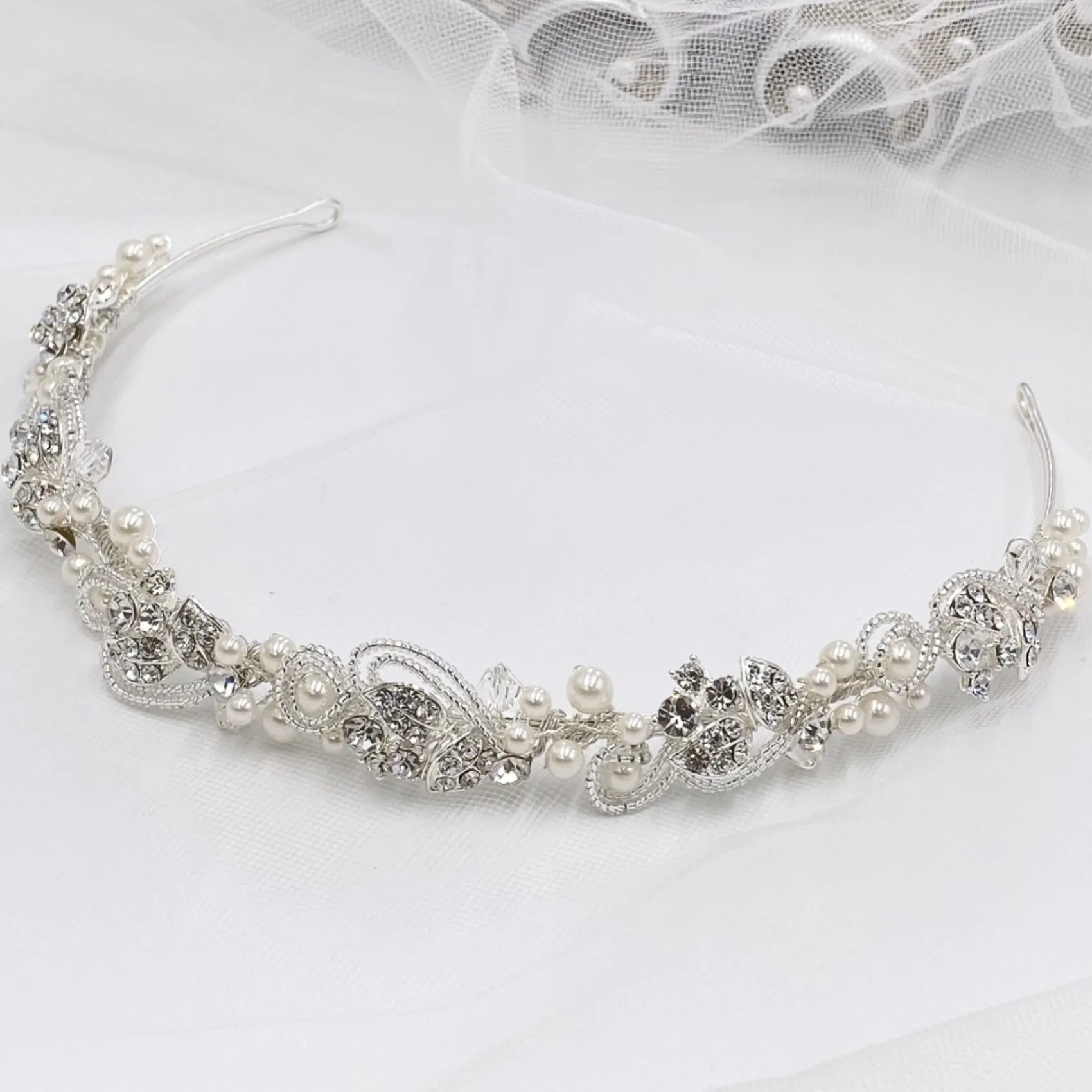 Twilight Designs Vintage Headpieces | Pearl Hair Accessories*Odette Vintage Inspired Pearl and Diamante Bridal Headband Ivory/ Silver