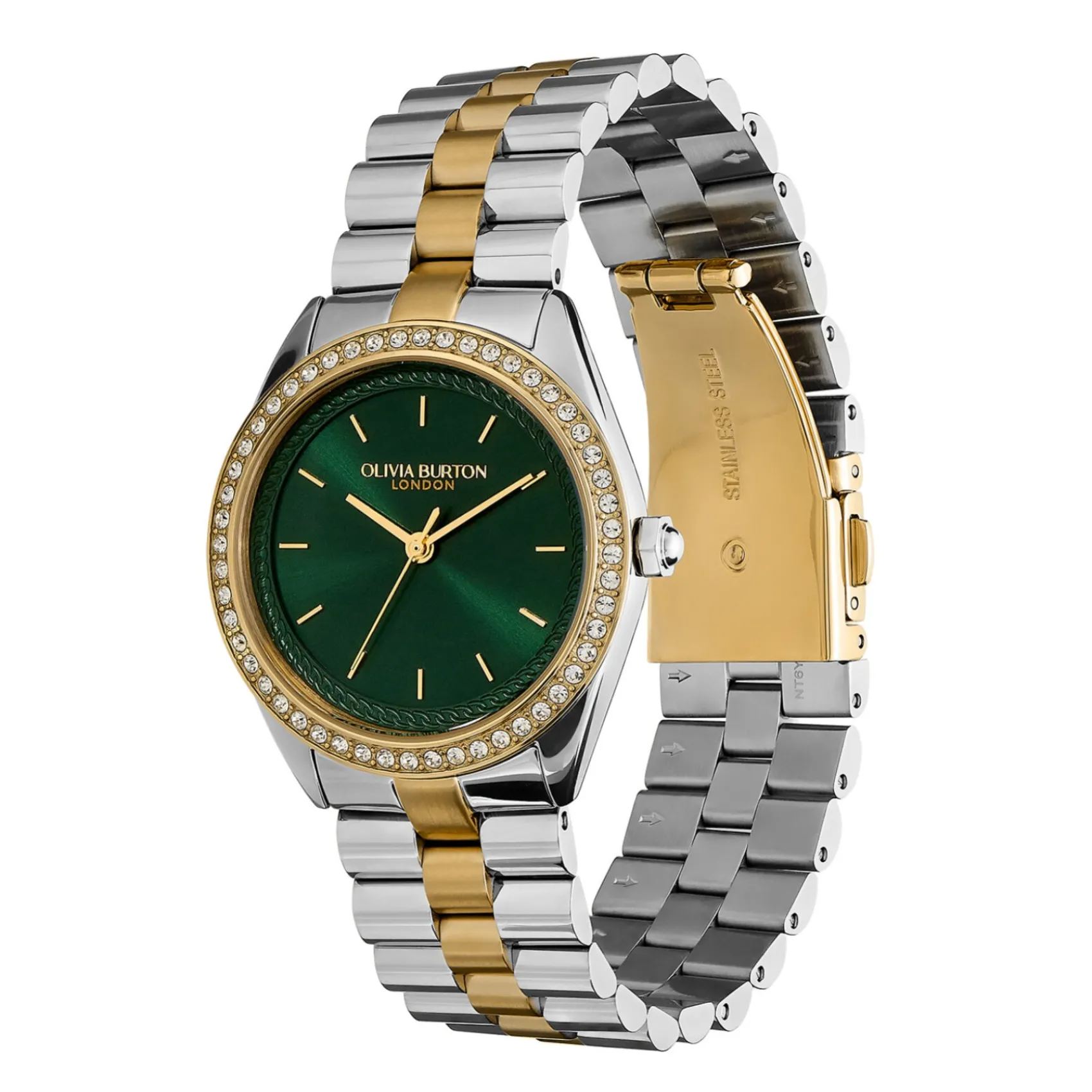 Olivia Burton Women's Watches | Mother Of The Groom Gifts*Bejewelled 34mm Forest Green and Two Tone Bracelet Watch