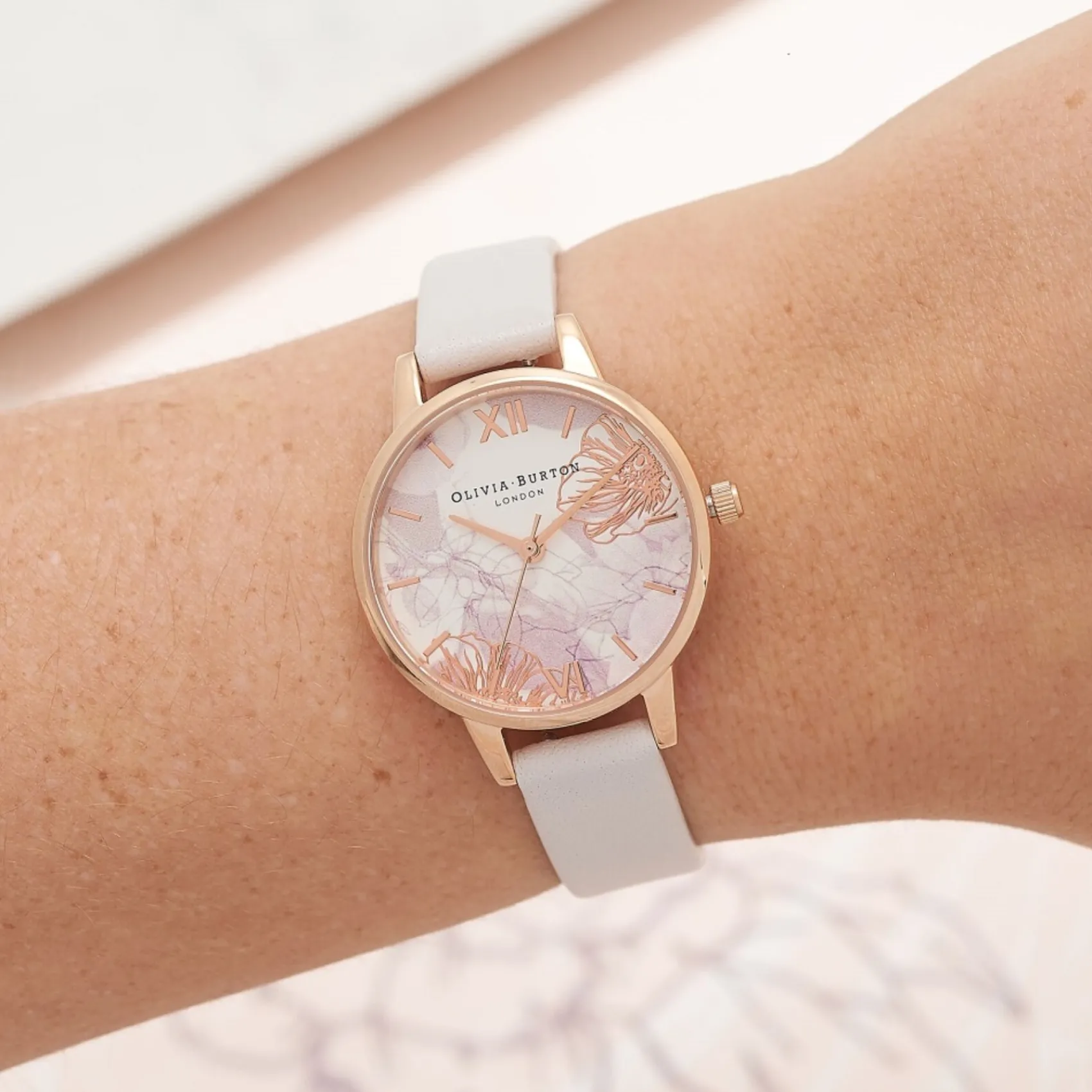 Olivia Burton Women's Watches | Bride Gifts*Floral 30mm Rose Gold and White Leather Strap Watch