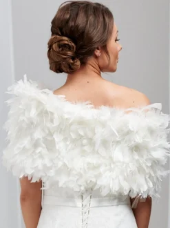 Beverly Hills Feather Stoles & Shrugs | Wedding Capes & Wraps*Olivia Ruffle Feather Bridal Stole Ivory