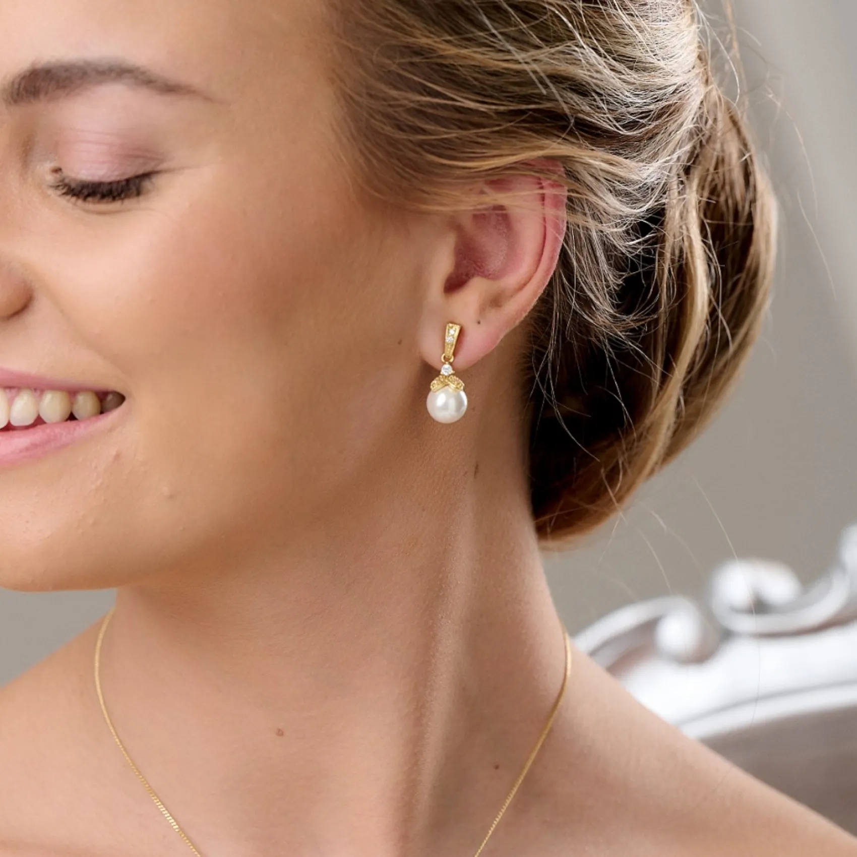Lace & Favour Gold Wedding Jewellery | Pearl Jewellery*Opulence Pearl Wedding Earrings (Gold) Ivory/ Gold