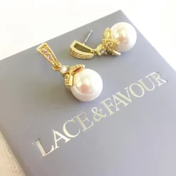Lace & Favour Gold Wedding Jewellery | Pearl Jewellery*Opulence Pearl Wedding Earrings (Gold) Ivory/ Gold