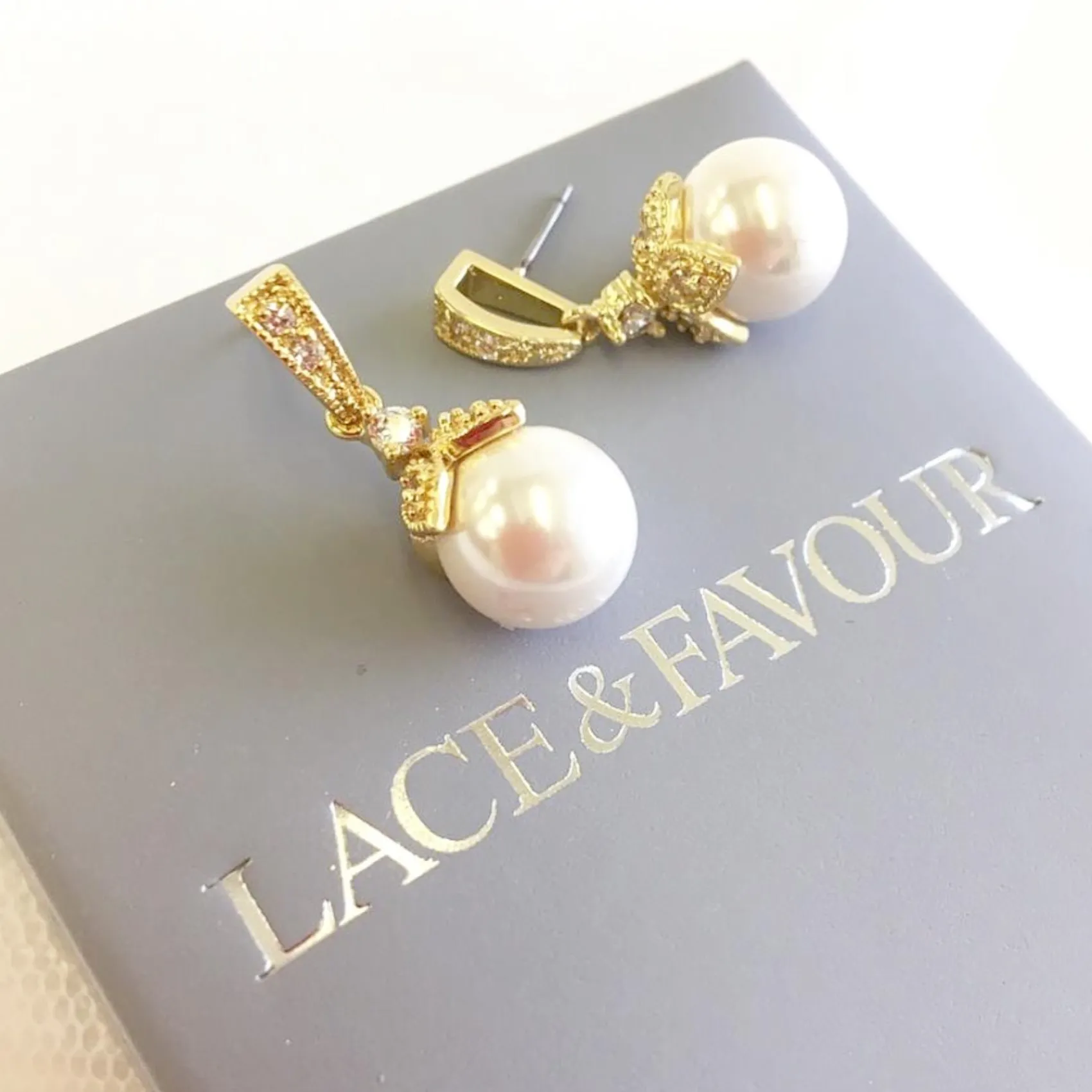 Lace & Favour Gold Wedding Jewellery | Pearl Jewellery*Opulence Pearl Wedding Earrings (Gold) Ivory/ Gold