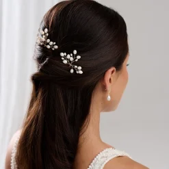 Lace & Favour Bridesmaid Gifts | Pearl Hair Accessories*Oriana Freshwater Pearl Wedding Hair Pin (Gold) Ivory/ Gold