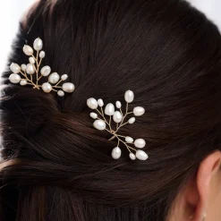 Lace & Favour Bridesmaid Gifts | Pearl Hair Accessories*Oriana Freshwater Pearl Wedding Hair Pin (Gold) Ivory/ Gold