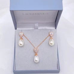 Lace & Favour Bride Gifts | Pearl Jewellery*Paloma Rose Gold Teardrop Pearl Bridal Jewellery Set