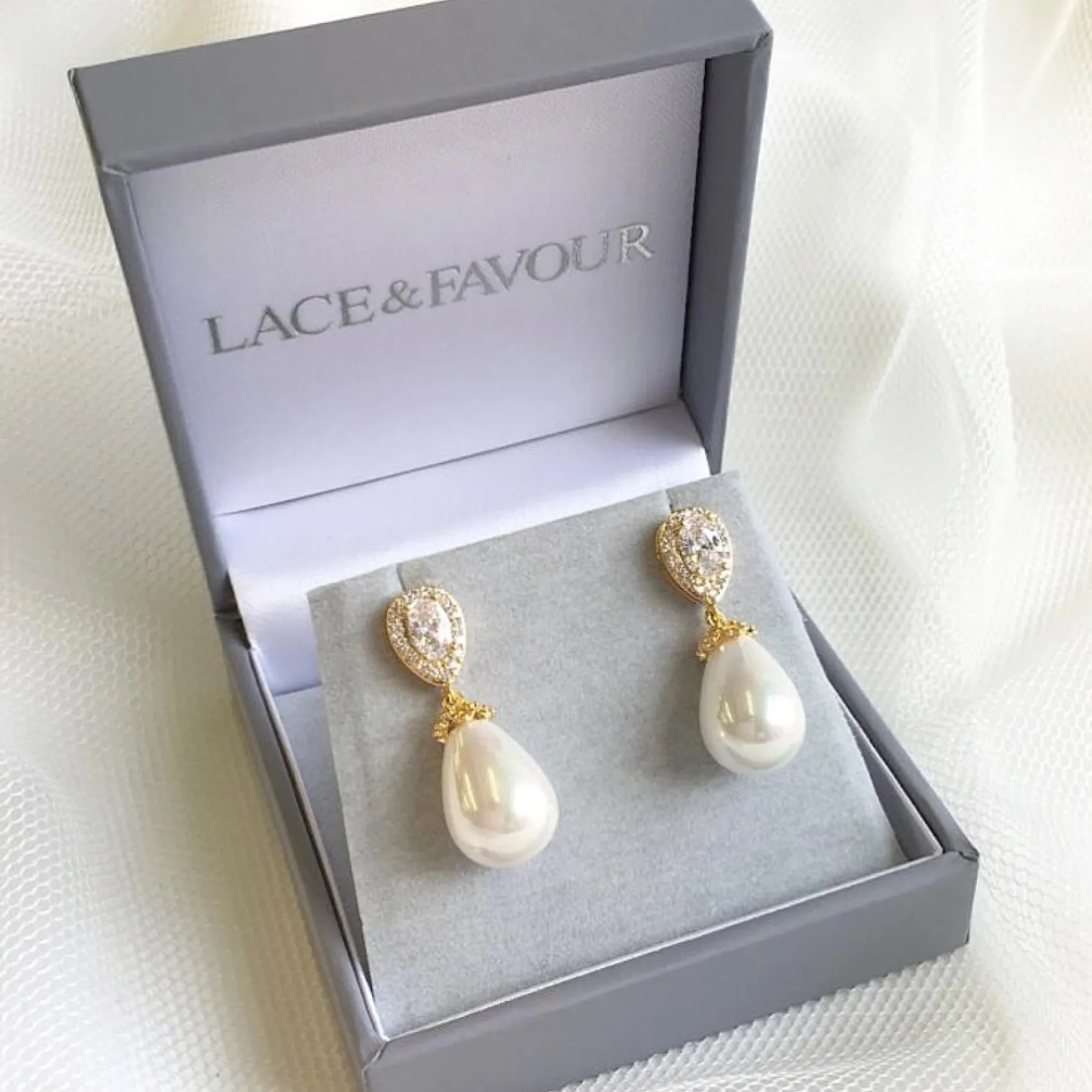Lace & Favour Bridesmaid Gifts | Bride Gifts*Paloma Teardrop Pearl Wedding Earrings (Gold) Ivory/ Gold