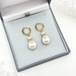 Beads & Beyond Bride Gifts | Vintage Jewellery*Panache Gold Large Teardrop Pearl Earrings Ivory/ Gold