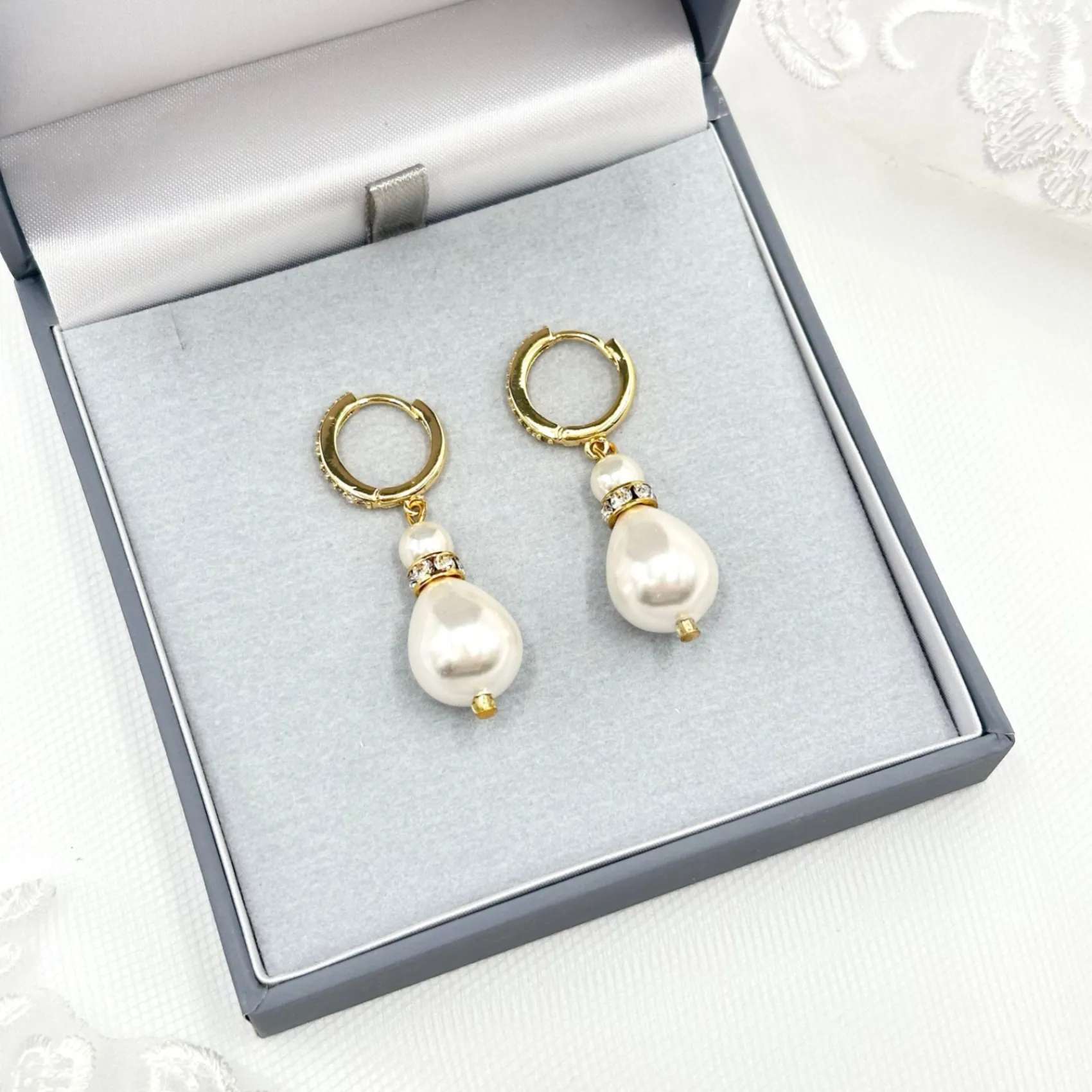 Beads & Beyond Bride Gifts | Vintage Jewellery*Panache Gold Large Teardrop Pearl Earrings Ivory/ Gold