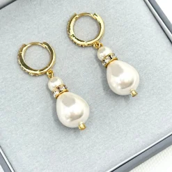 Beads & Beyond Bride Gifts | Vintage Jewellery*Panache Gold Large Teardrop Pearl Earrings Ivory/ Gold
