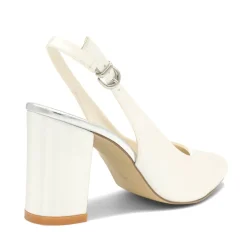 Paradox London Wedding Shoes | Mid Heel*Alston Dyeable Satin Slingback Block Heels Ivory